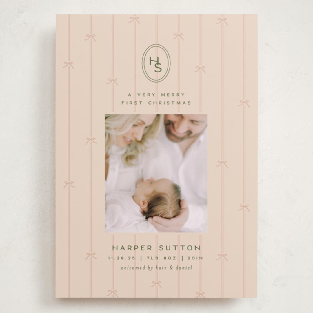 "first christmas monogram" - Holiday Birth Announcement Cards in Blush by Ellen Schlegelmilch - Front
