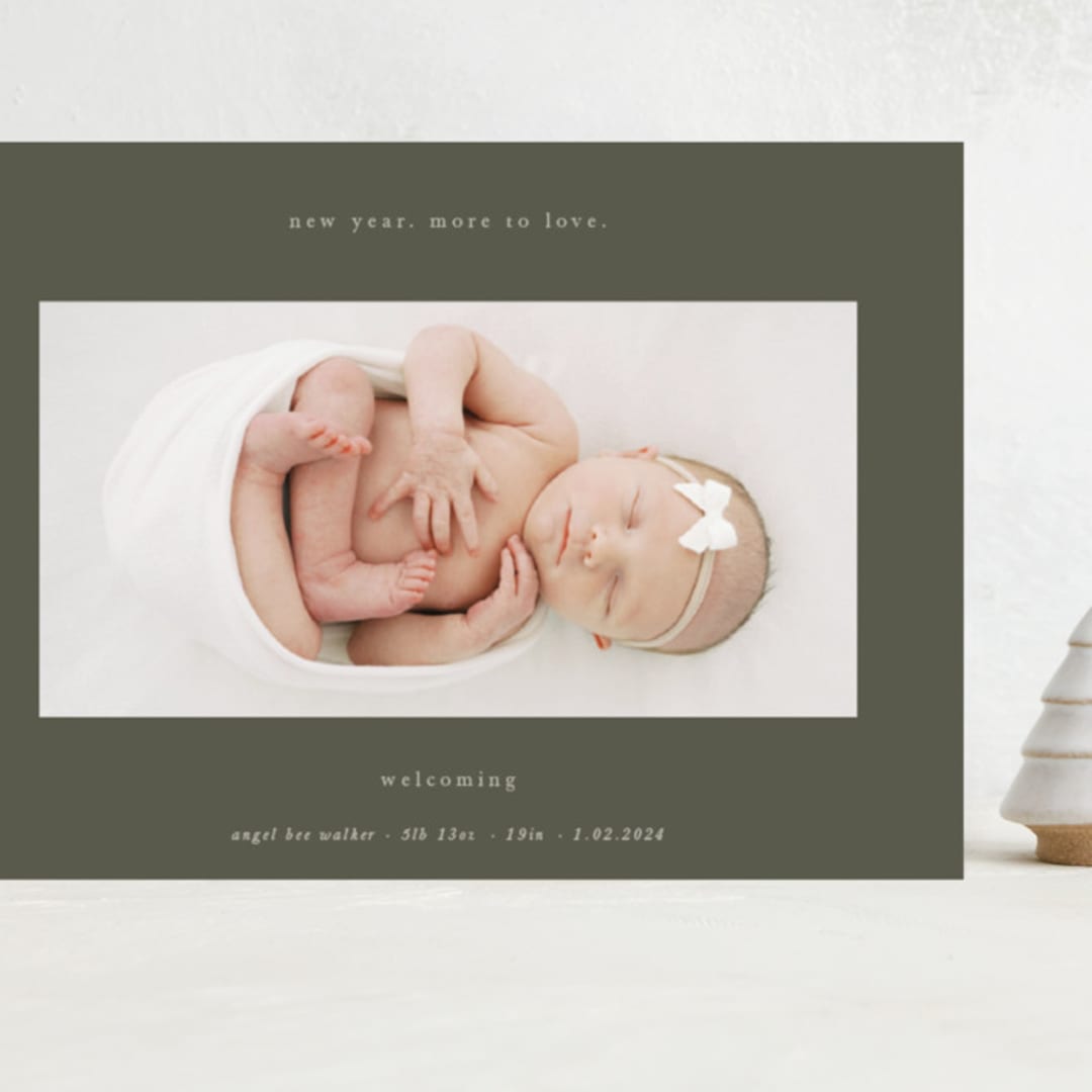 "More to Love" - Holiday Birth Announcement Cards in Serenity by Blustery August - Front