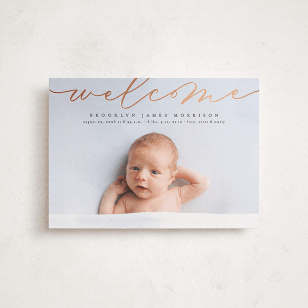 "Welcome Ribbon" - Birth Announcements in Charcoal by Erica Krystek - Front