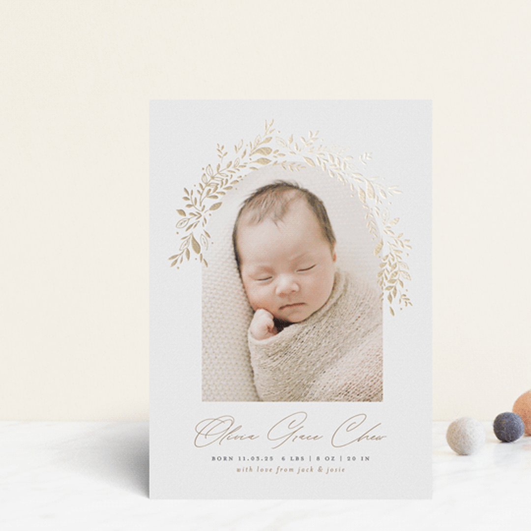 "Floral Arch" - Birth Announcements in Fawn by Susan Zinader - Front