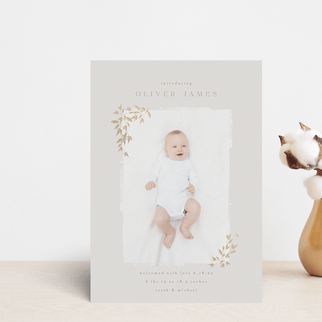 "Tiny Sprigs" - Birth Announcements in Latte by Kristie Kern - Front