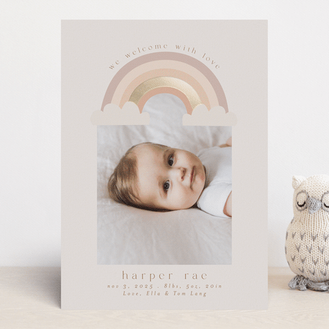 "Rainbow Sky" - Birth Announcements in Blush by Angela Thompson - Front