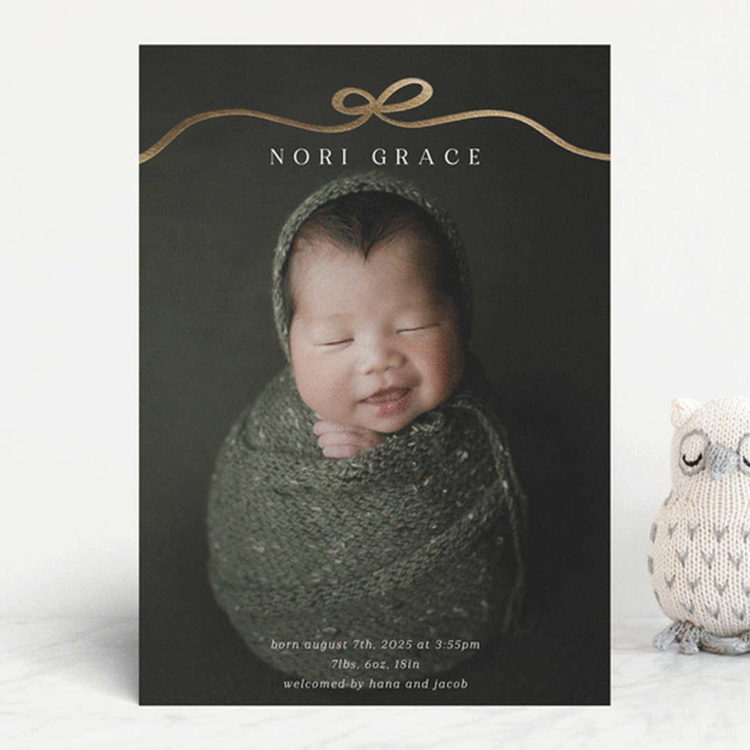 "Bow Tied" - Birth Announcements in Cotton by Kaydi Bishop - Front