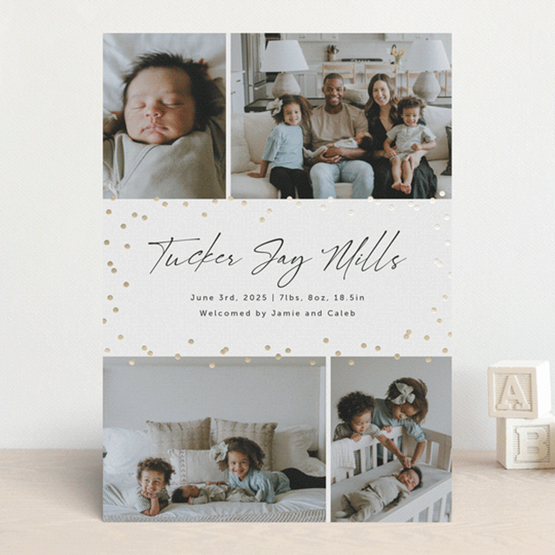 "Festive Dots" - Birth Announcements in Cotton by Wendy Chung - Front