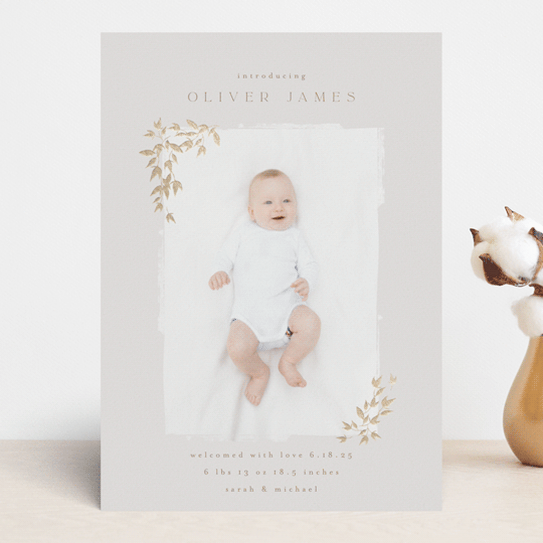 "Tiny Sprigs" - Birth Announcements in Latte by Kristie Kern - Front