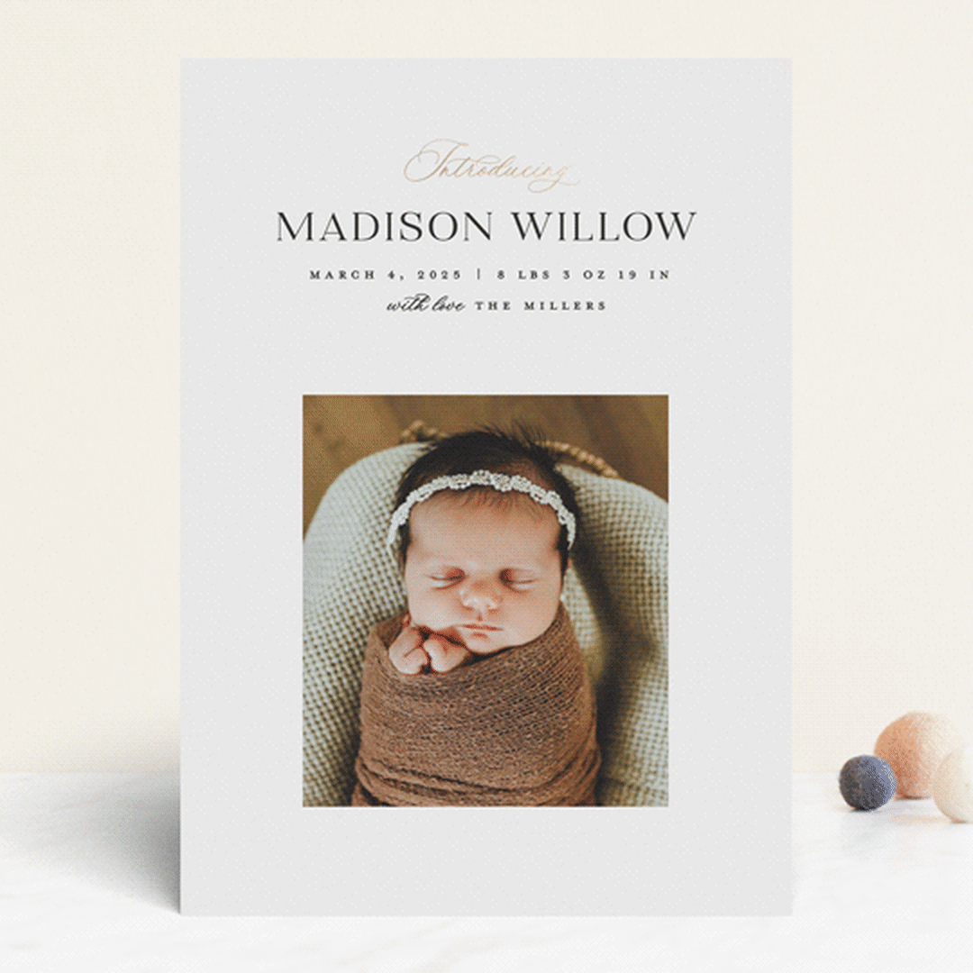 "Now Introducing" - Birth Announcements in Sugar by Pixel and Hank - Front