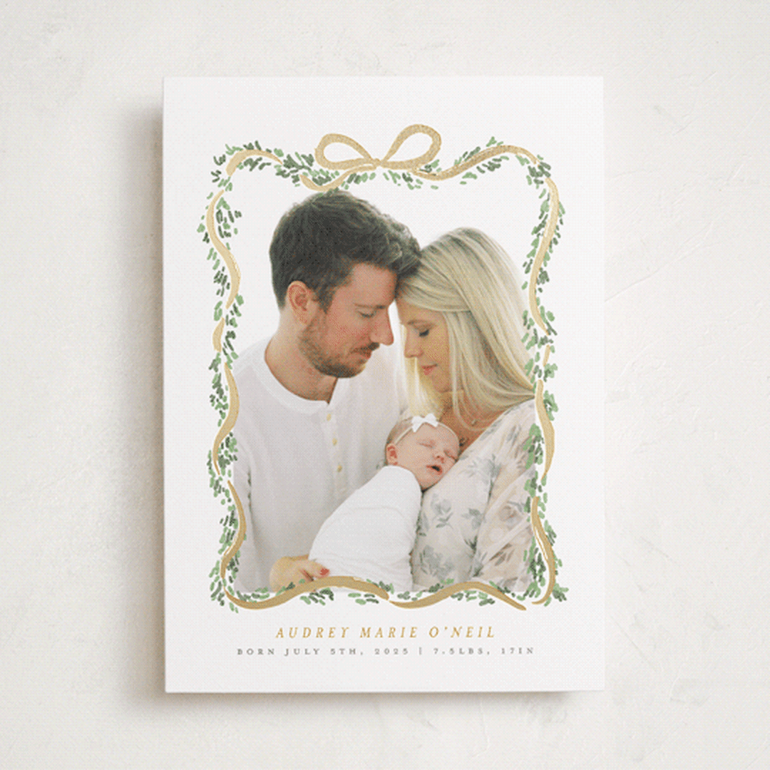 "Ribbonly Frame" - Birth Announcements in Blush by Itsy Belle Studio - Front