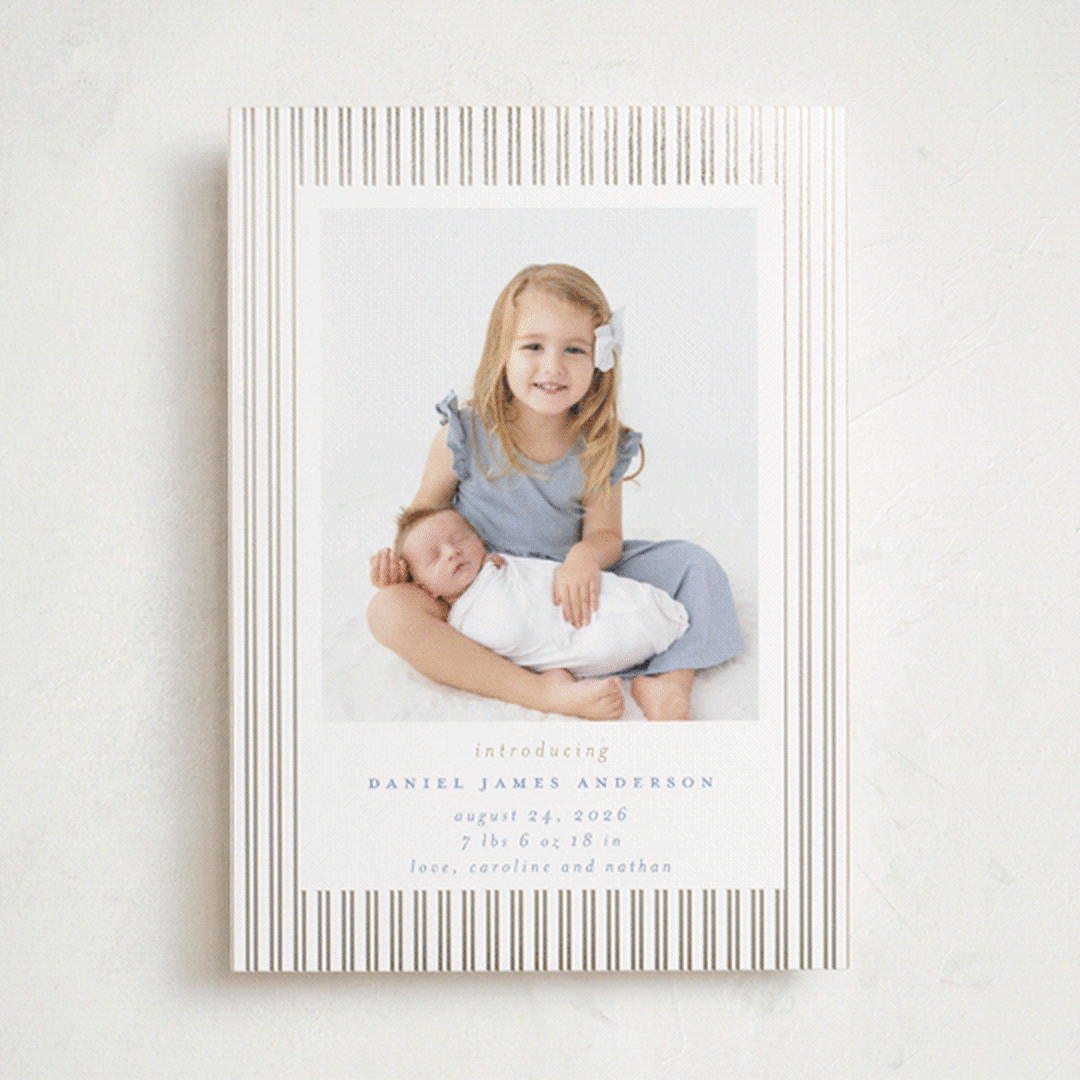 "Pinstripe Frame" - Birth Announcements in Sky by Jennifer Holbrook - Front