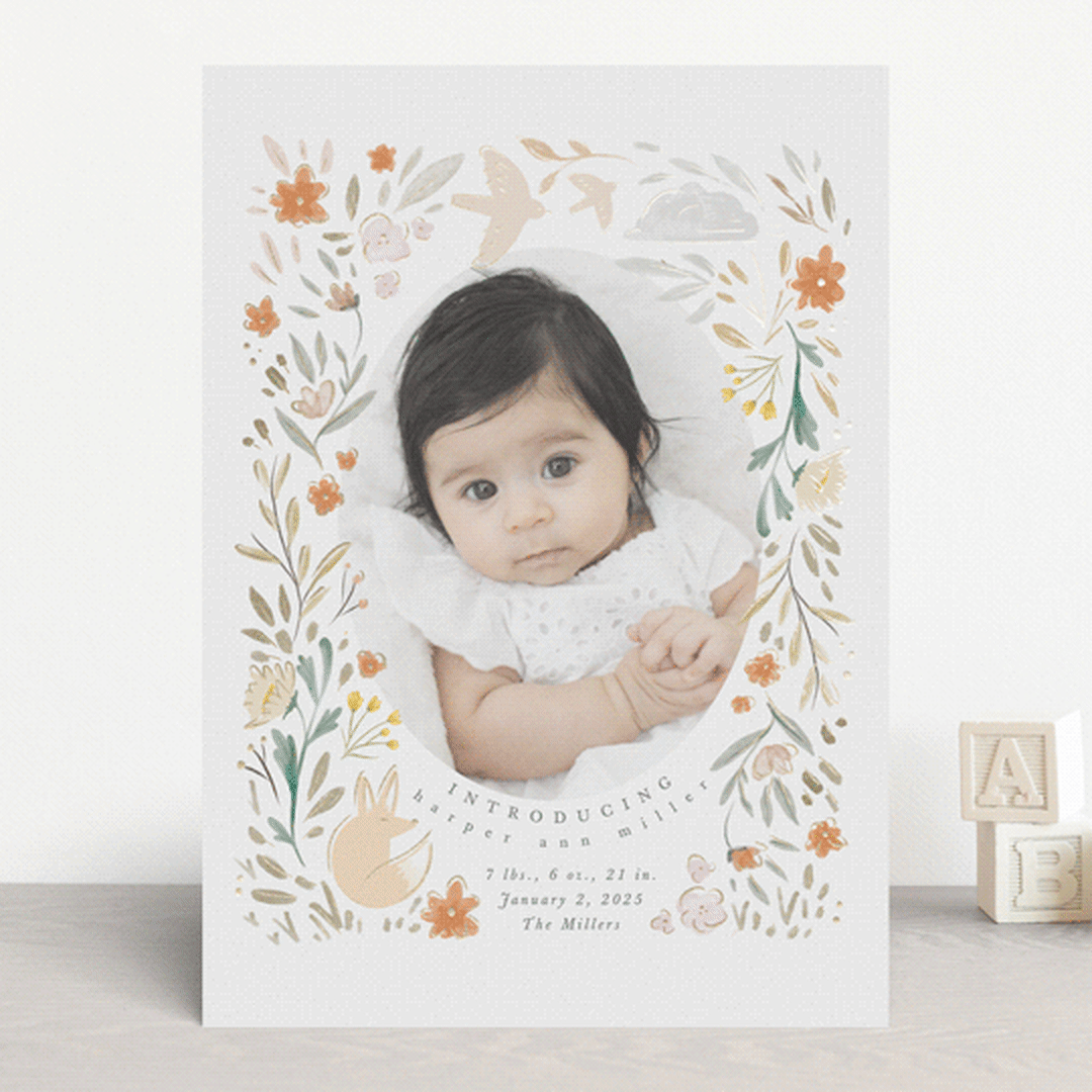 "Garden Fox" - Birth Announcements in Peach by Hannah Williams - Front