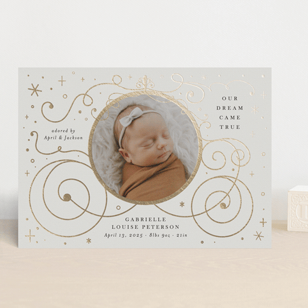 "Disney's Cinderella Carriage" - Birth Announcements in Ivory by Amy Payne - Front