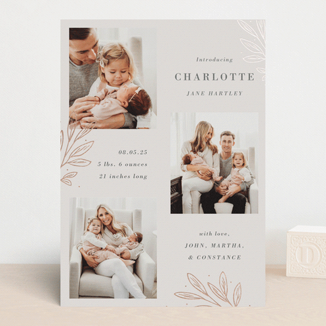 "Modern Botanica" - Birth Announcements in Rose by Oma N. Ramkhelawan - Front
