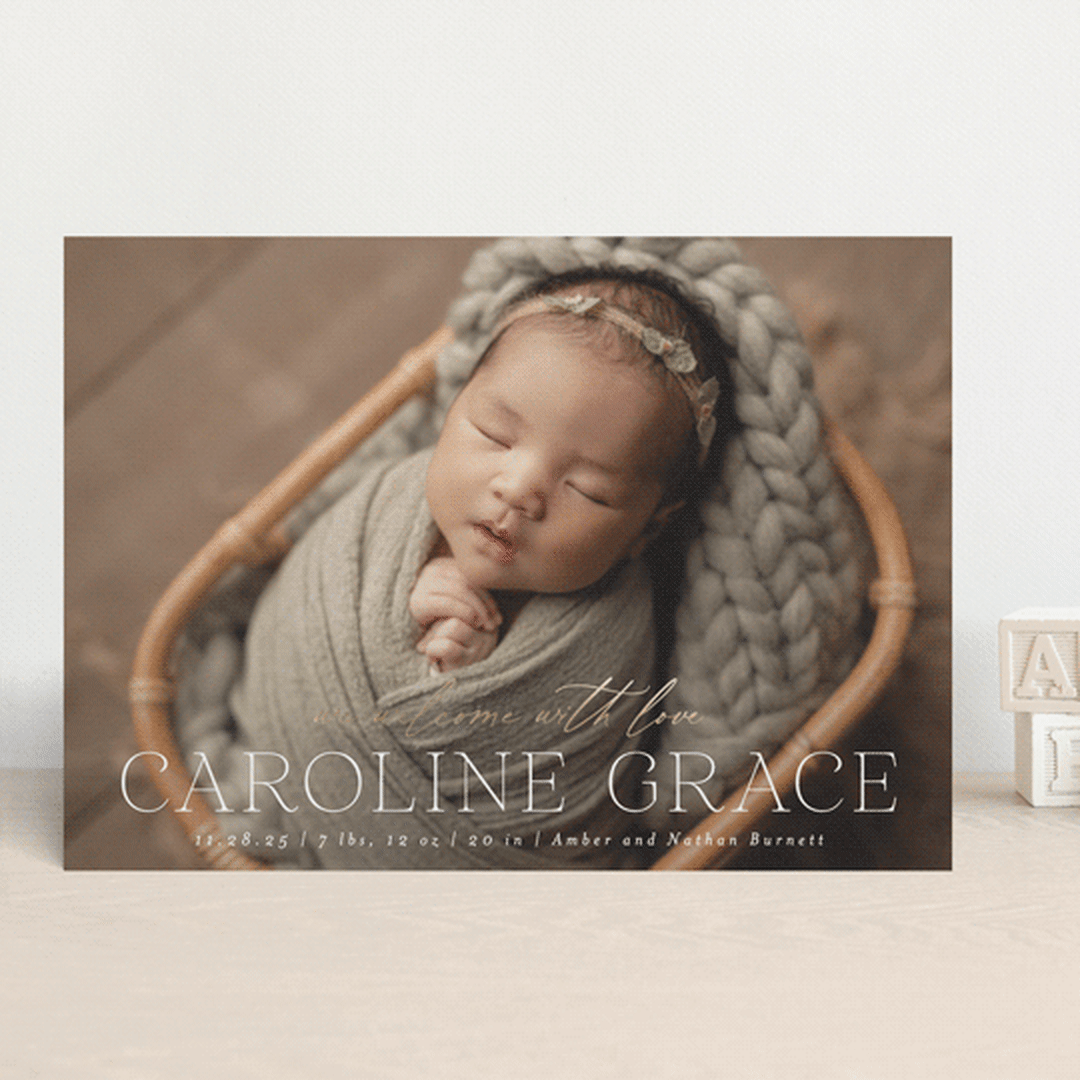 "Loving Welcome" - Birth Announcements in Ivory by Ekko Studio - Front