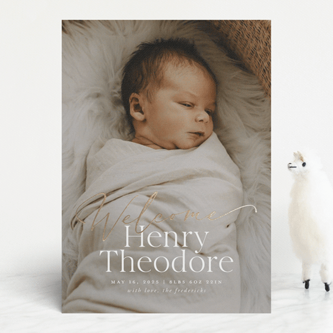 "Scripted Welcome" - Birth Announcements in Cloud by Jackie Crawford - Front
