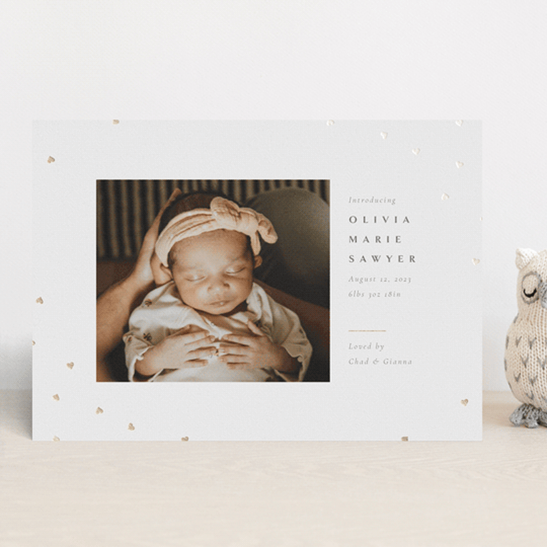 "Heart Sprinkle" - Birth Announcements in Cotton by Meggy Masters - Front