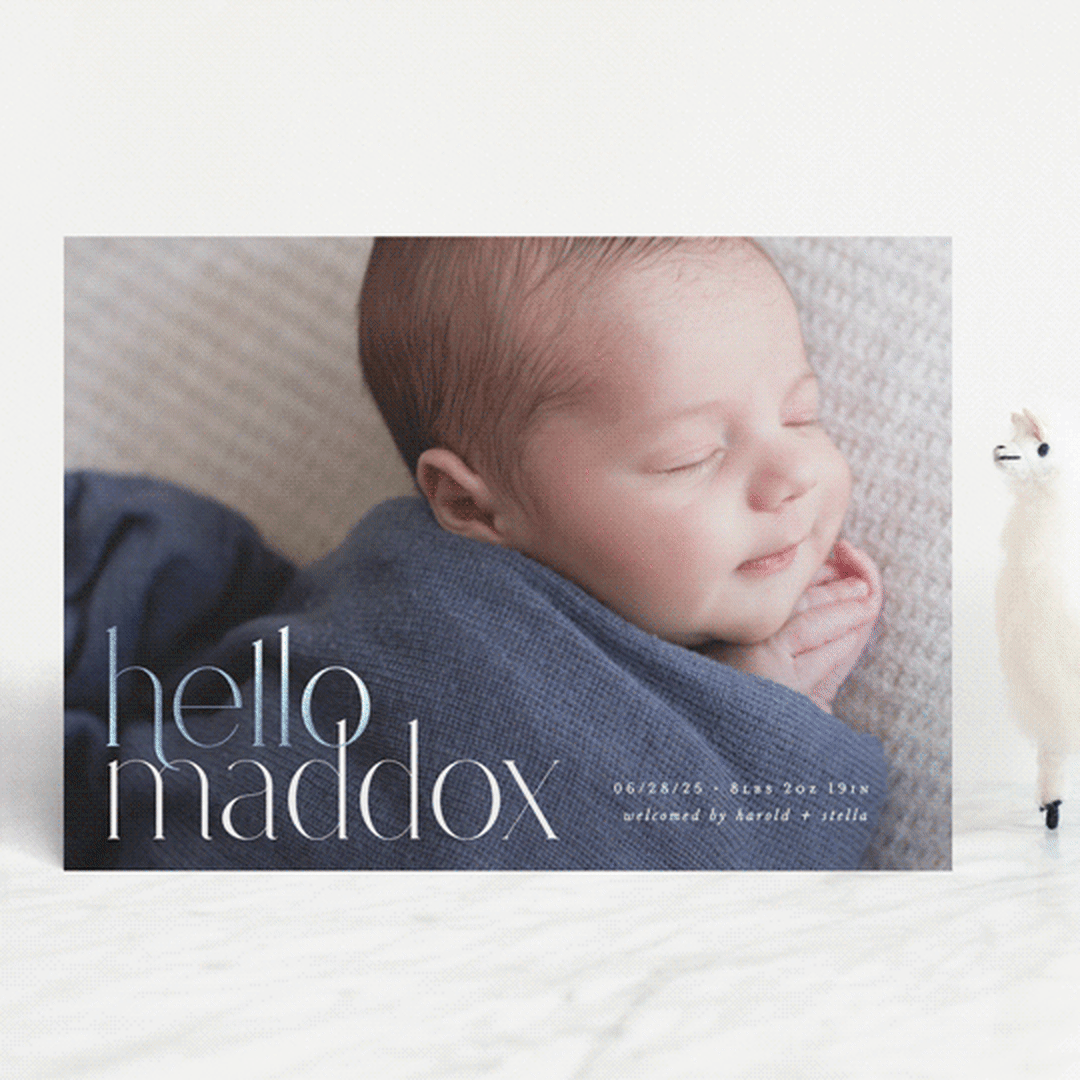 "Well, Hello" - Birth Announcements in Blue Jay by Hooray Creative - Front