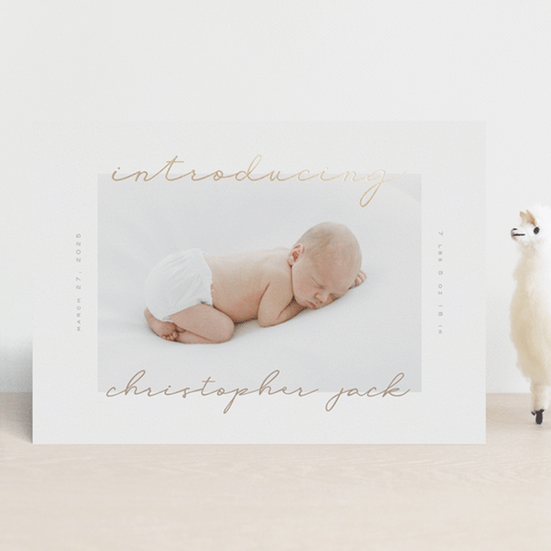 "Border script" - Birth Announcements in Powder by Creo Study - Front