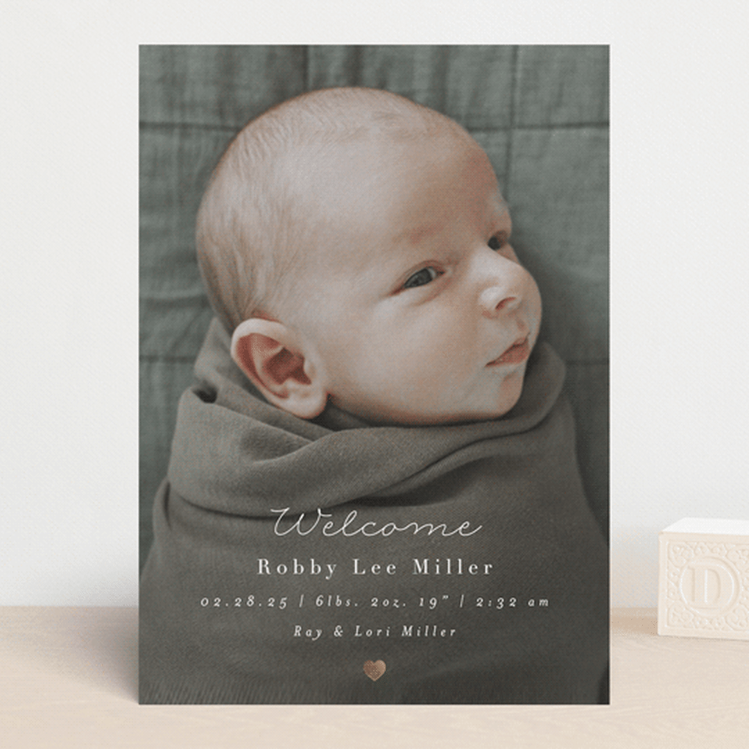 "Tiny Heart" - Birth Announcements in Snow by AK Graphics - Front