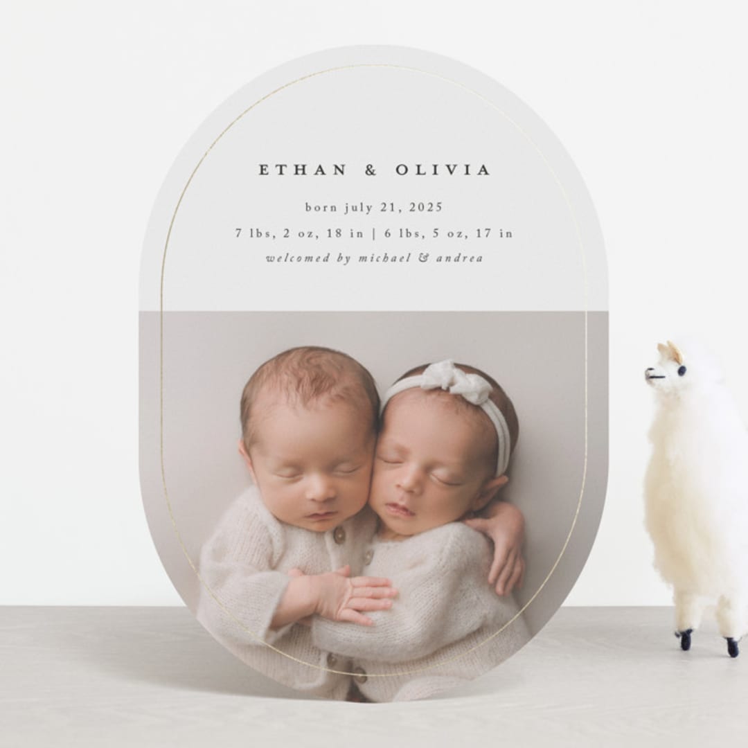 "Oval Announcement" - Birth Announcements in Cotton by Stacy Maalouf - Front