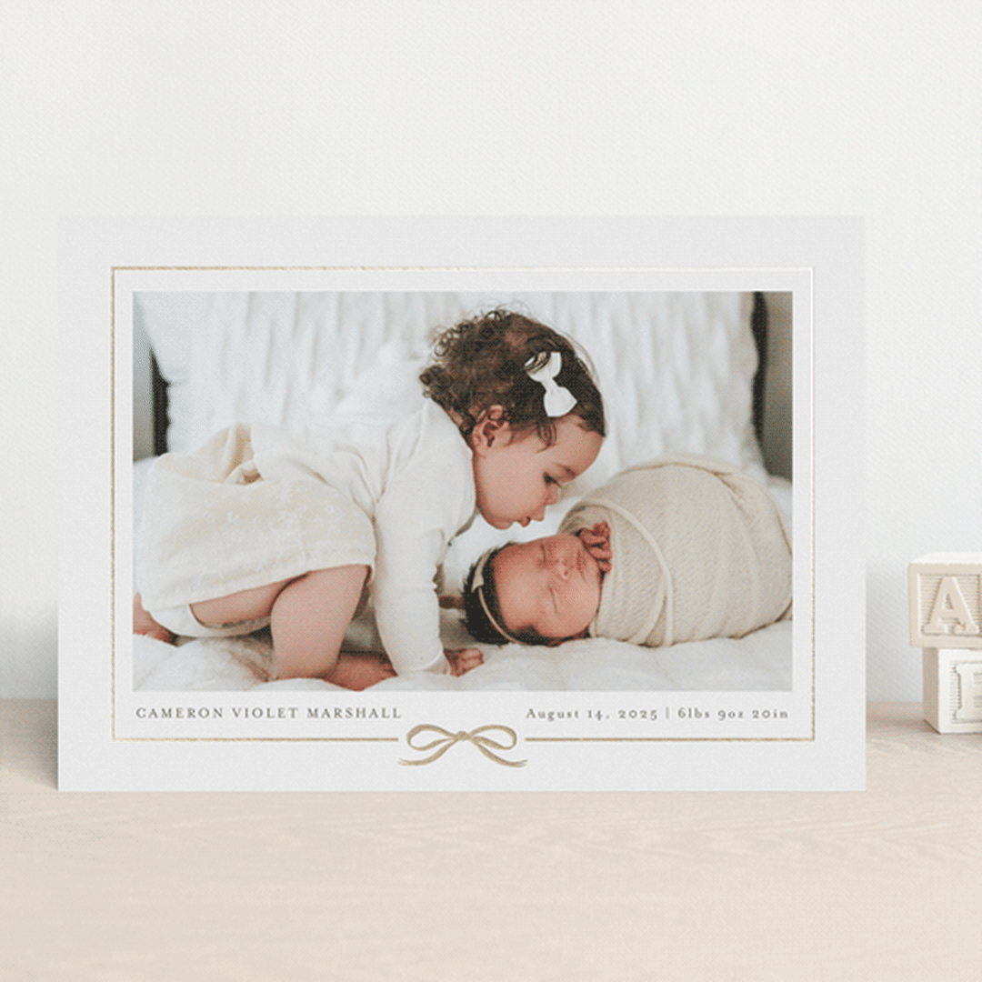 "Ribbon Wrap" - Birth Announcements in Cotton by Jessica Williams - Front
