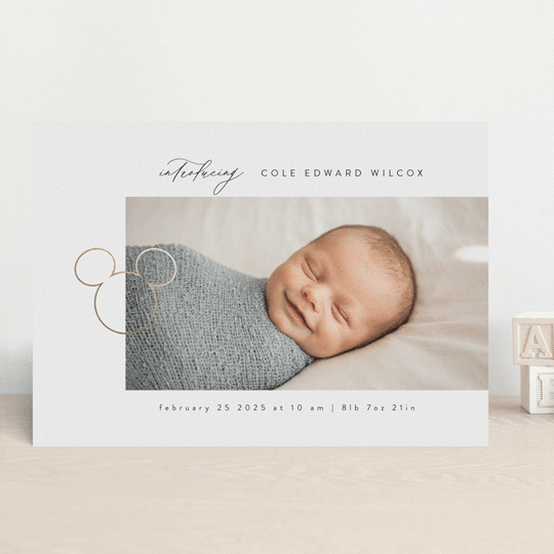 "Disney's Mickey Mouse Clip" - Birth Announcements in Marshmallow by Tamara Hilje - Front