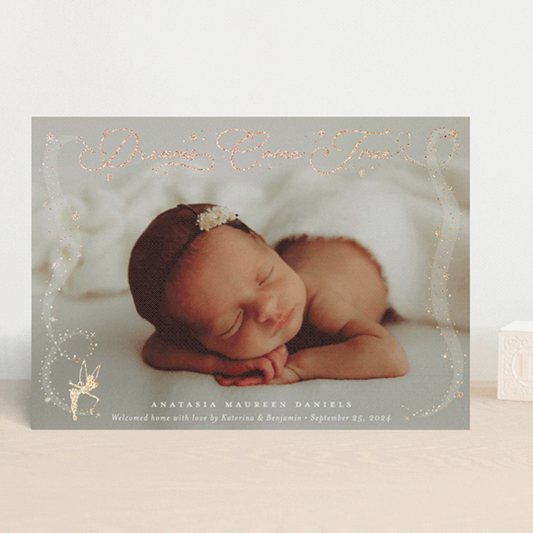 "Disney's Tinkerbell Dreams Come True Birth Announcement" - Birth Announcements in Stardust by Kamala Nahas - Front