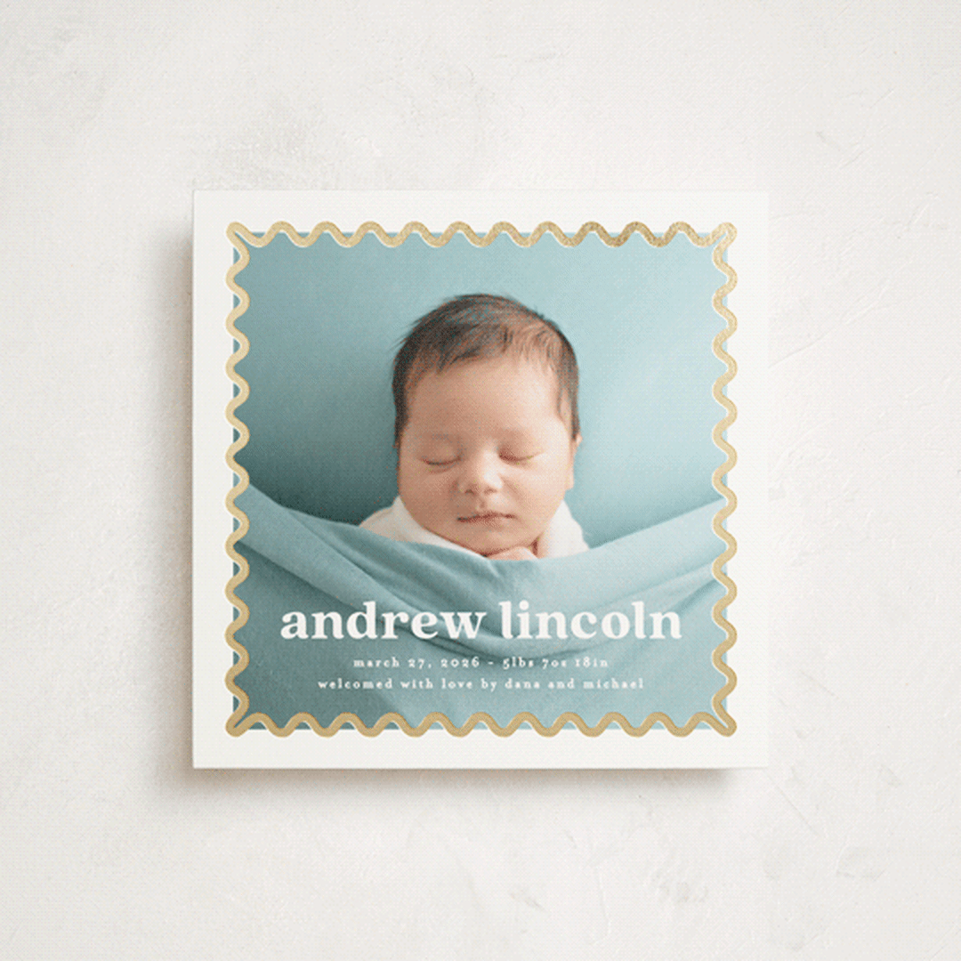 "Glimmering ric-rac" - Birth Announcements in Pearl by Creo Study - Front