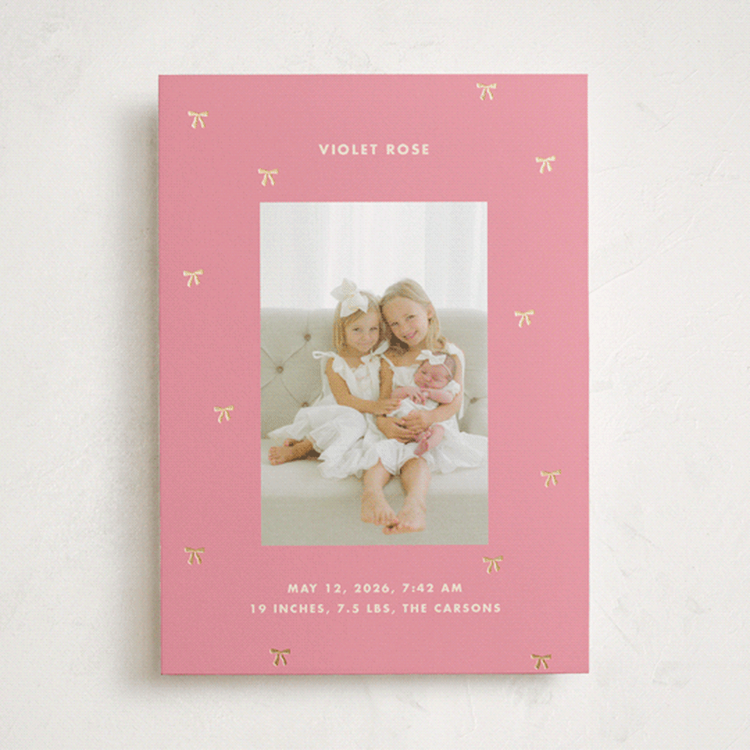 "embellished bows" - Birth Announcements in Bubblegum by Baumbirdy - Front