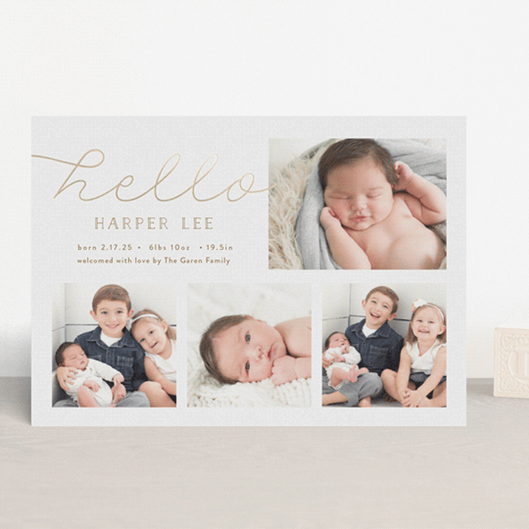 "Glittering Hello" - Birth Announcements in Honey by Carolyn MacLaren - Front