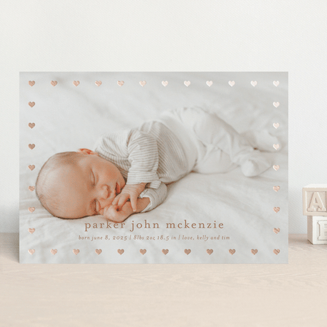 "Mini Hearts Frame" - Birth Announcements in Rose by Stacey Meacham - Front