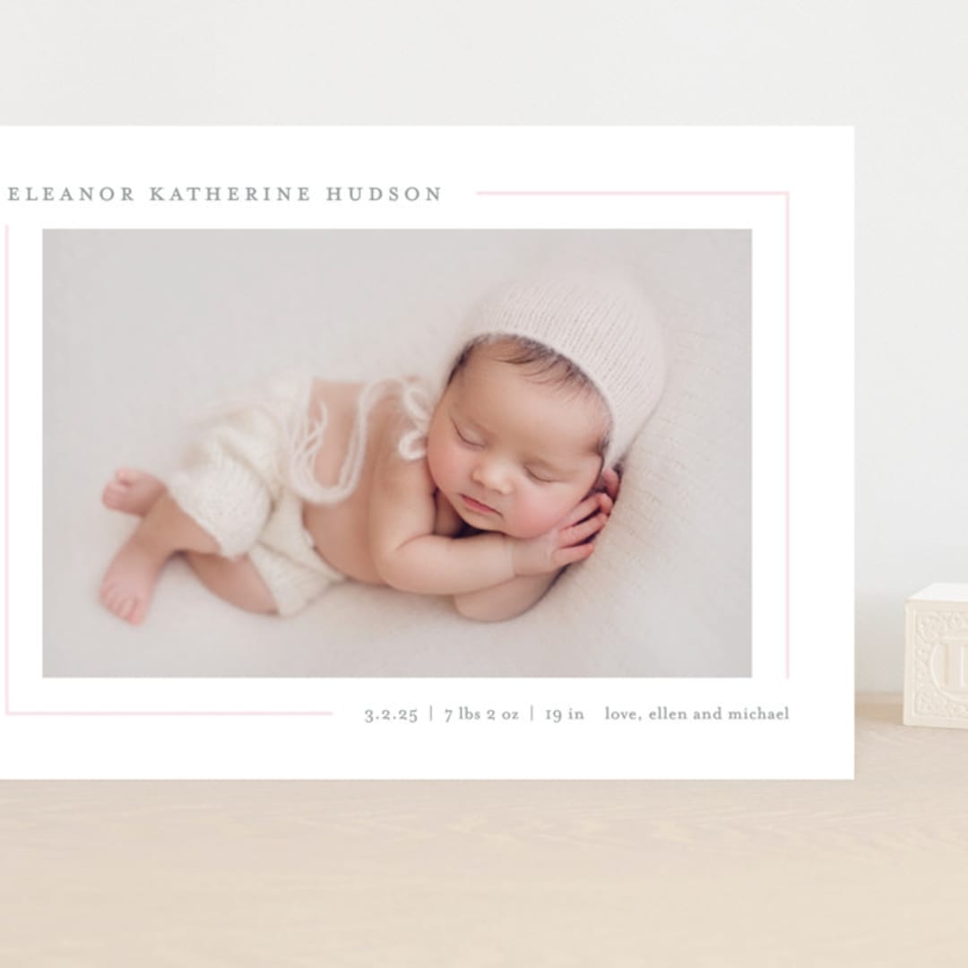 "Simply Serene" - Birth Announcements in Blush by Lauren Chism - Front