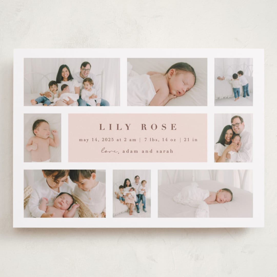 "Family Album" - Birth Announcements in Blush by Maria Alou - Front