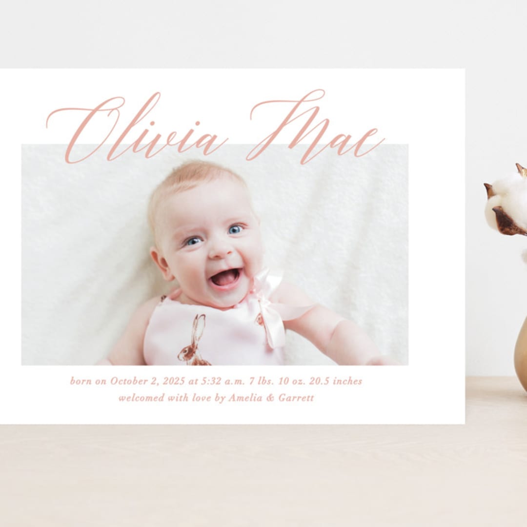 "Sweet Script" - Birth Announcements in Sweet Pea by Jennifer Postorino - Front