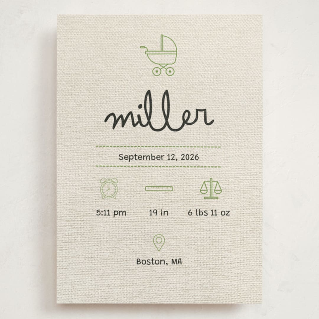 "Stitched Together" - Birth Announcements in Mint by Ashley Langlais - Front