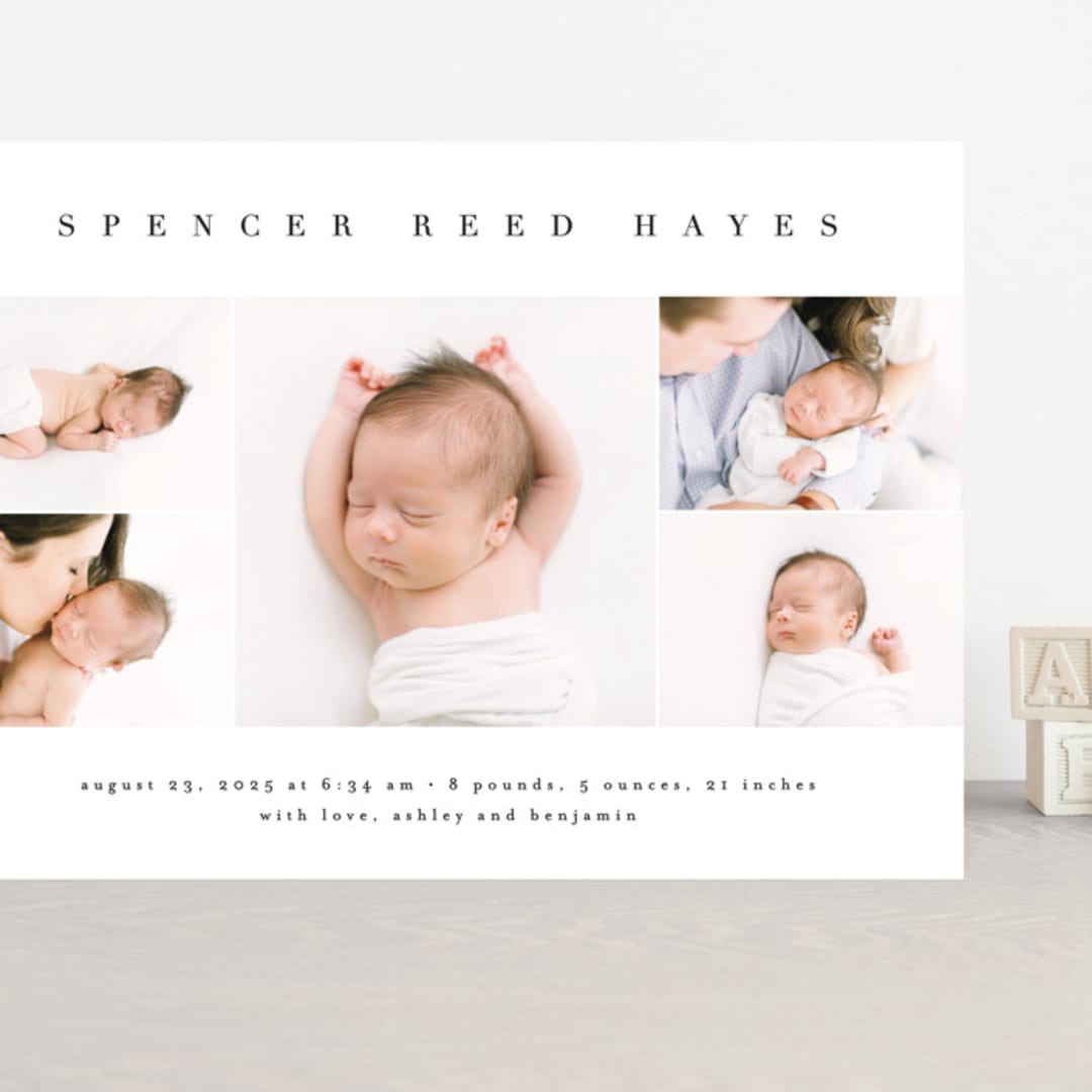 "Sweet Simplicity" - Birth Announcements in White Linen by Erica Krystek - Front