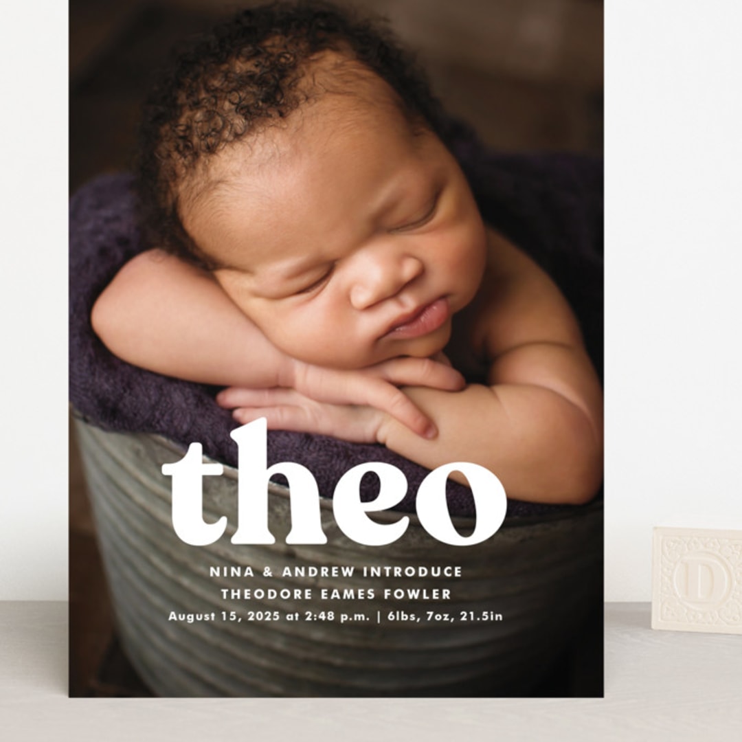"Modern Vintage" - Birth Announcements in Ghost by Lea Delaveris - Front