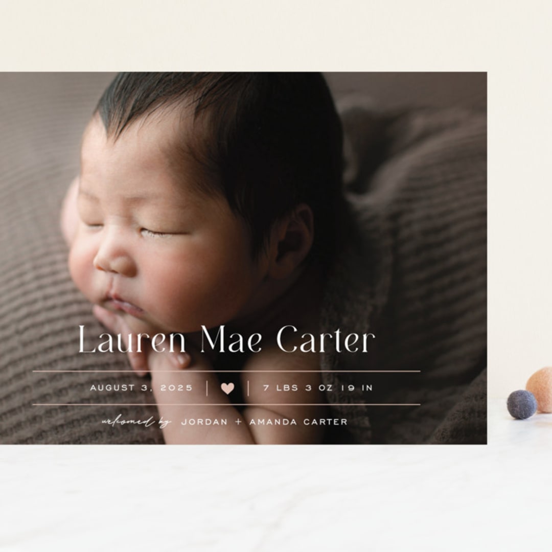 "Heart" - Birth Announcements in Blush by Pixel and Hank - Front