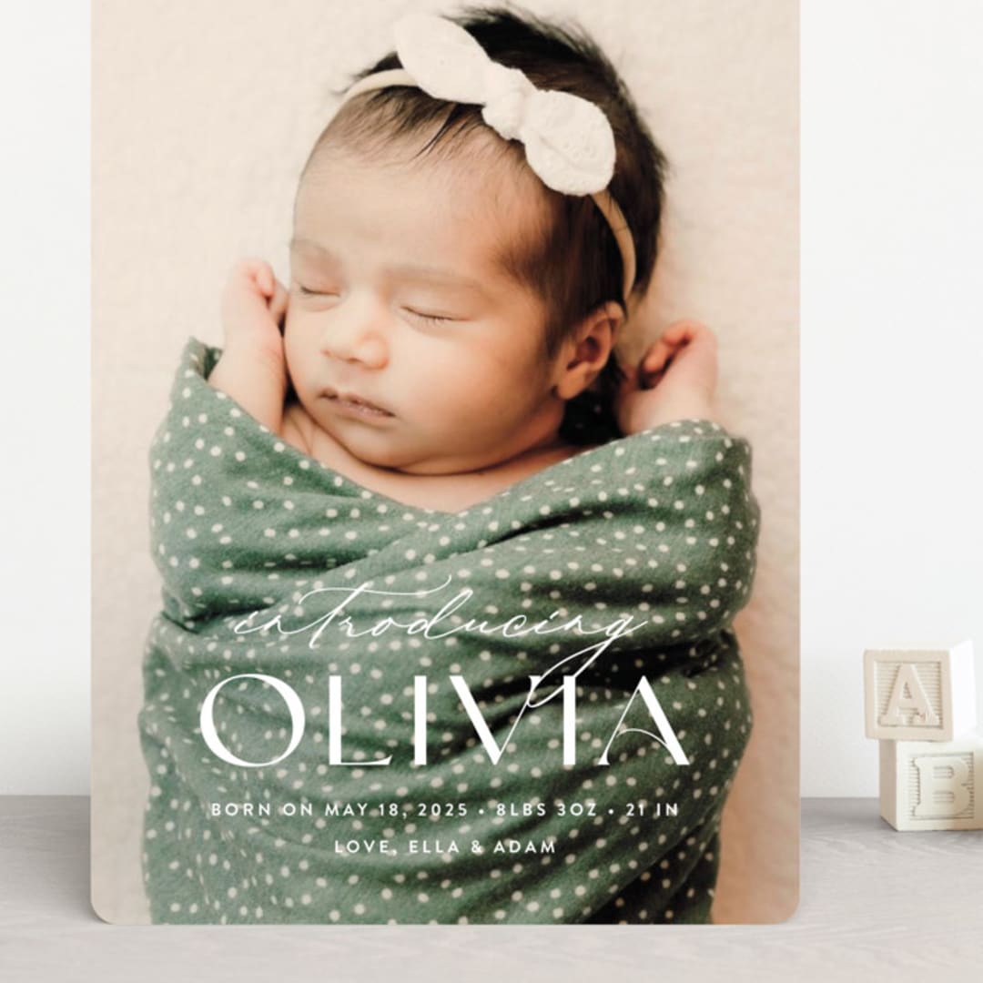 "Bold Introduction" - Birth Announcements in Natural by Ana Sharpe - Front