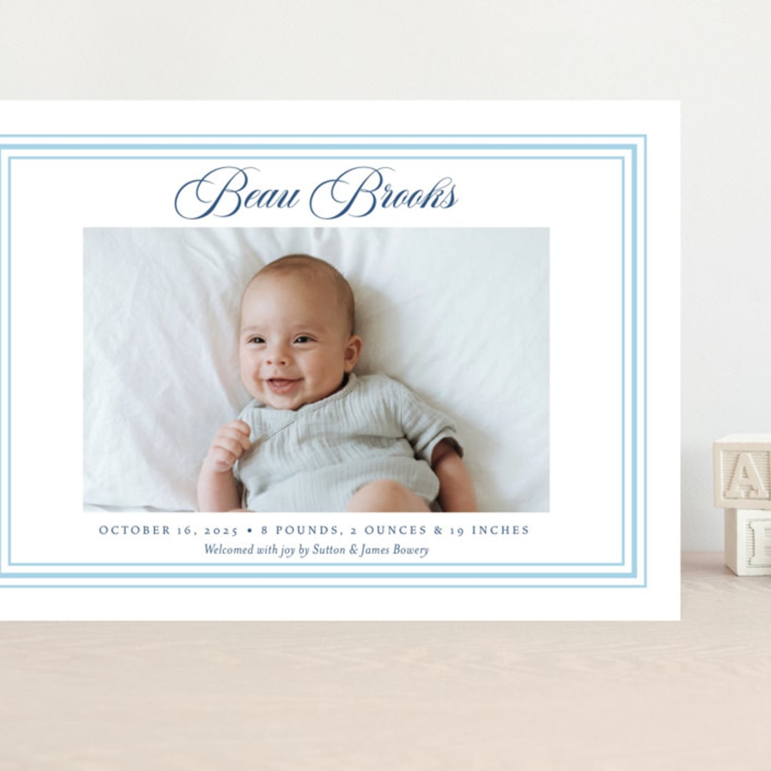 "Little Darling" - Birth Announcements in Baby Blue by Alston Foster - Front