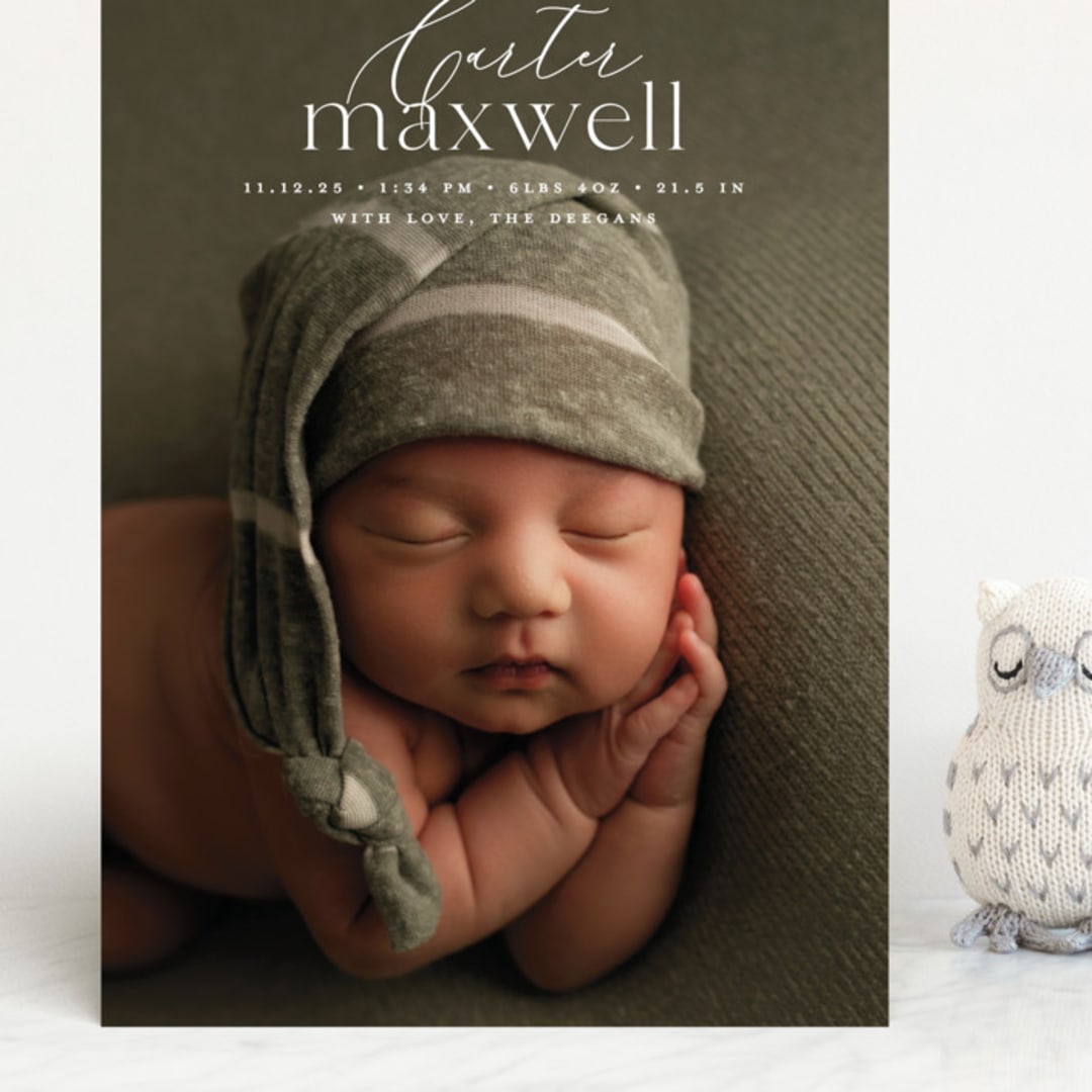 "Contemporary Classic" - Birth Announcements in Jasmine by Erin Deegan - Front