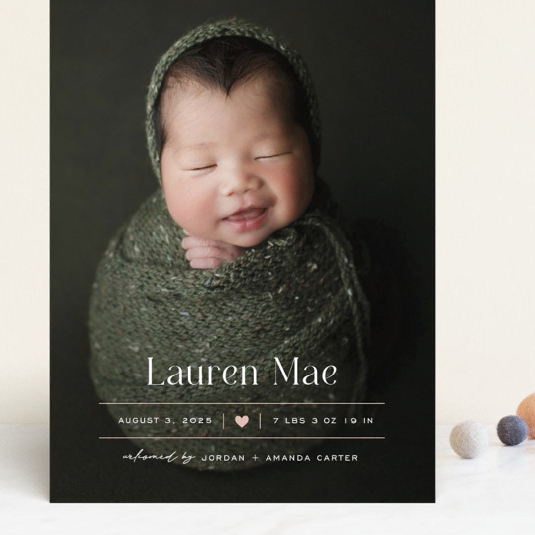 "Heart" - Birth Announcements in Blush by Pixel and Hank - Front