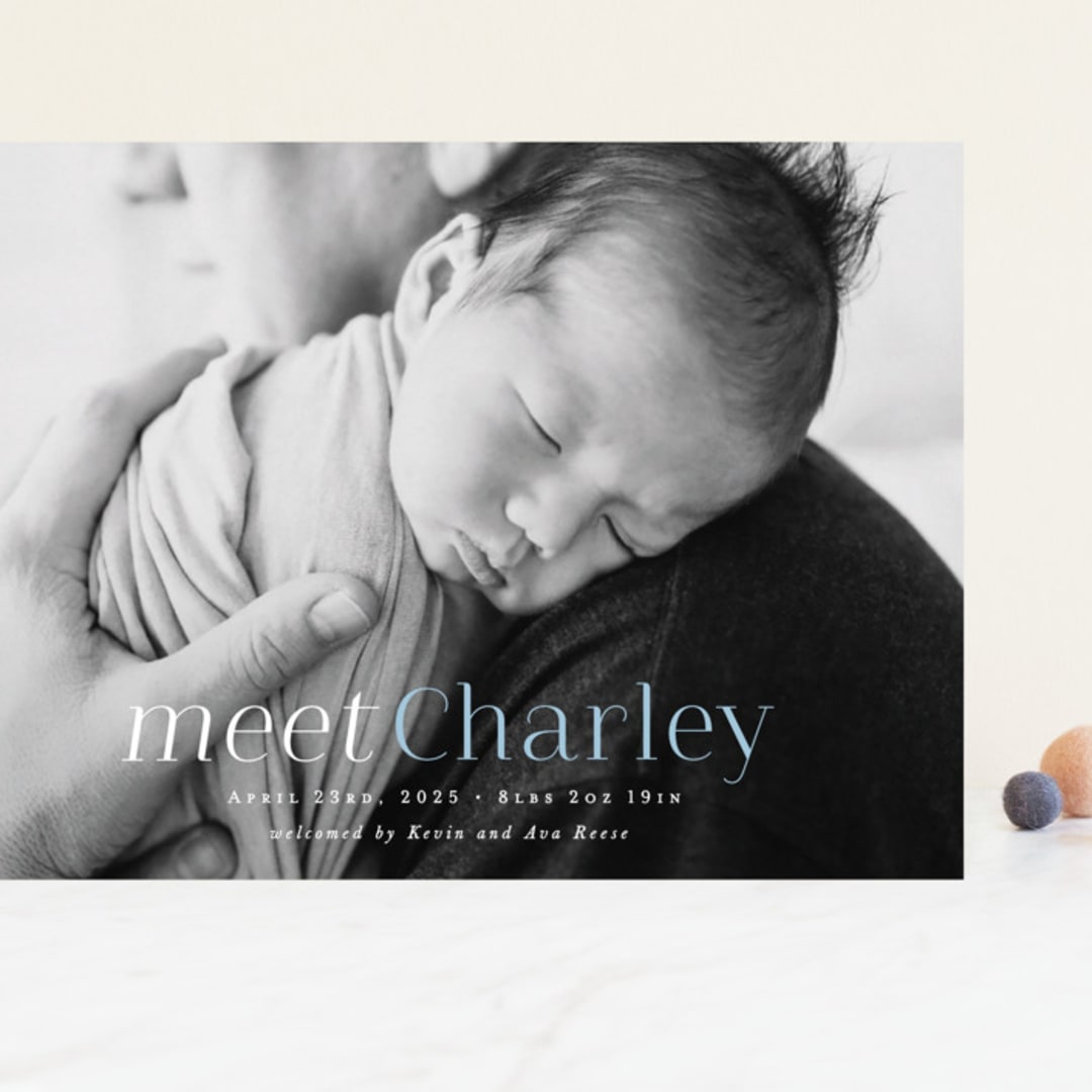 "Meet Charley" - Birth Announcements in Sky Blue by Hooray Creative - Front