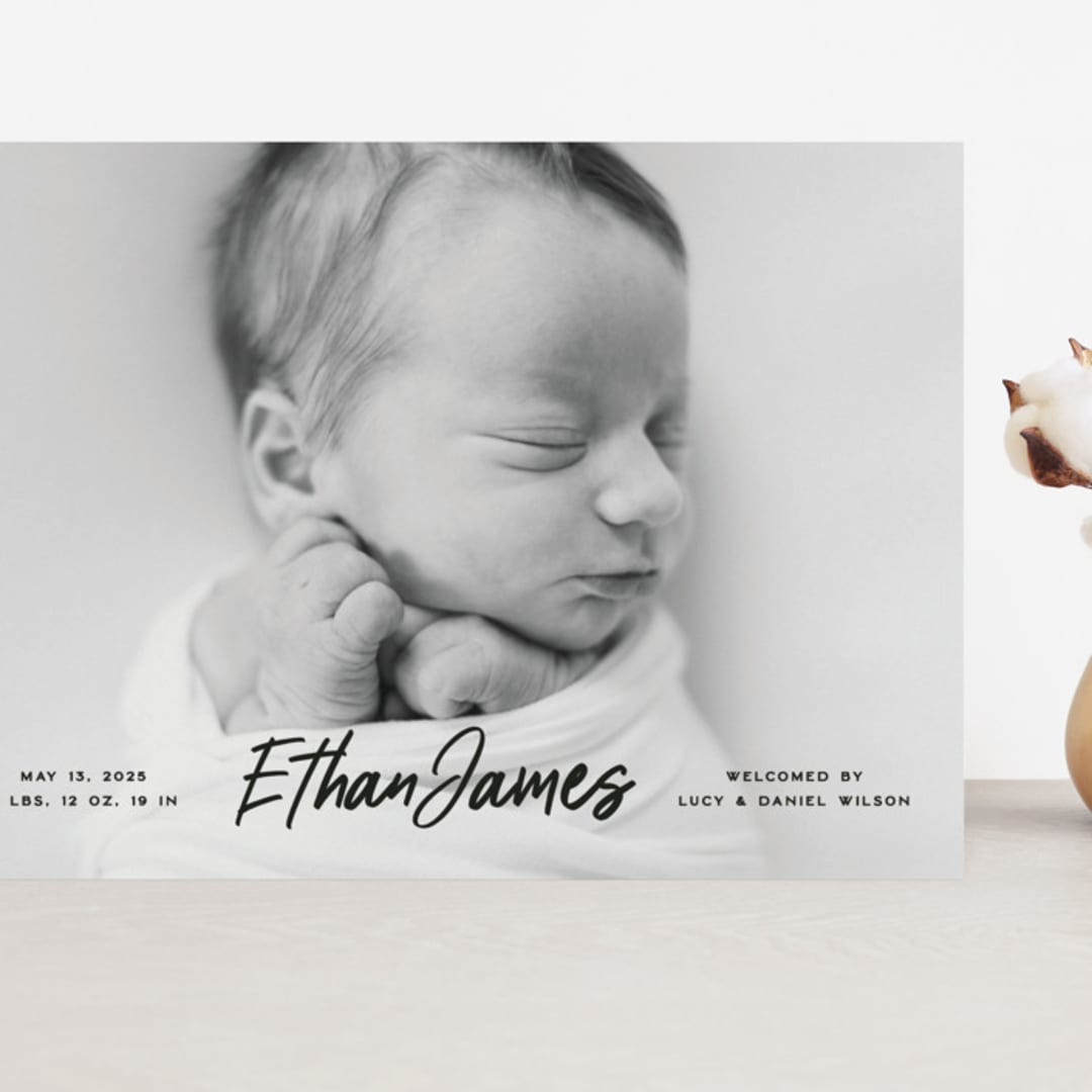 "Just The Facts" - Birth Announcements in Volcano by Owl and Toad - Front