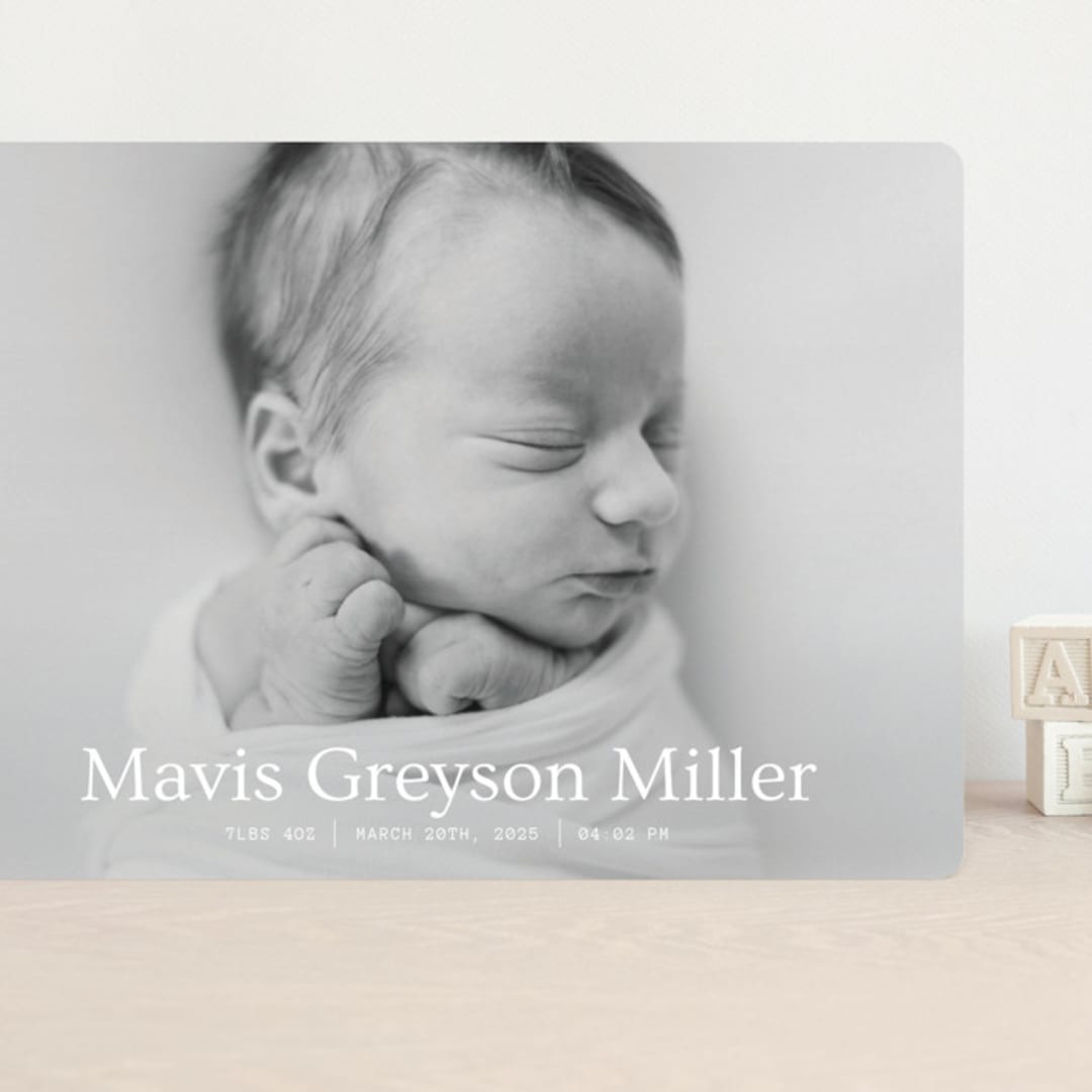 "simple in serif" - Birth Announcements in Snow by Bramble Studio - Front