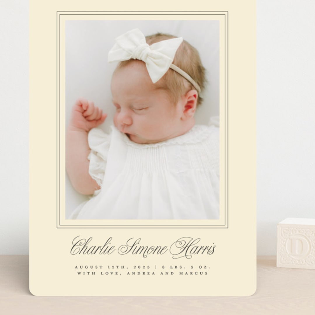 "Classical Border" - Birth Announcements in Creme by mo kelley - Front