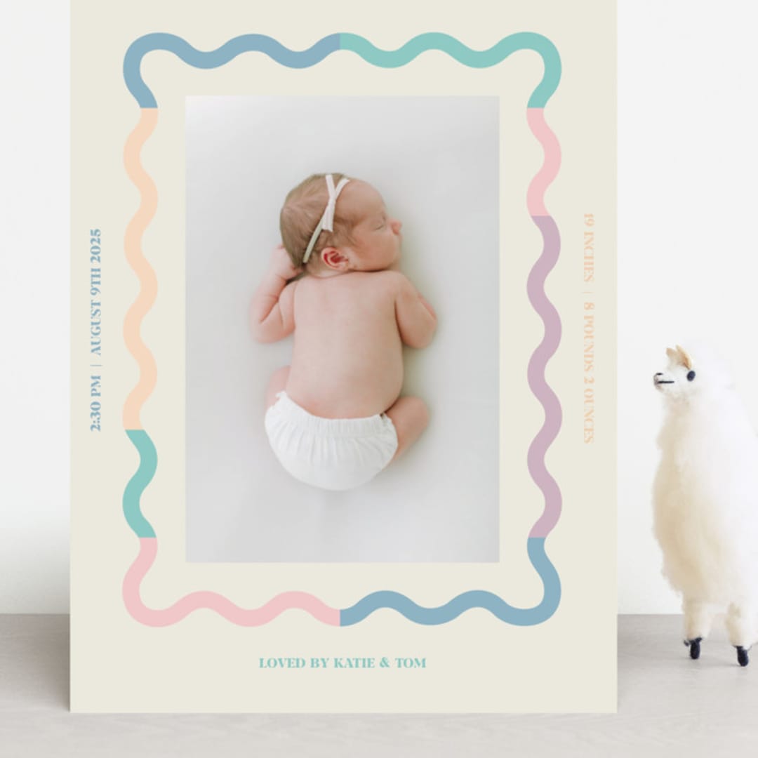 "Wavy Pastel Frame" - Birth Announcements in Cream by Baumbirdy - Front