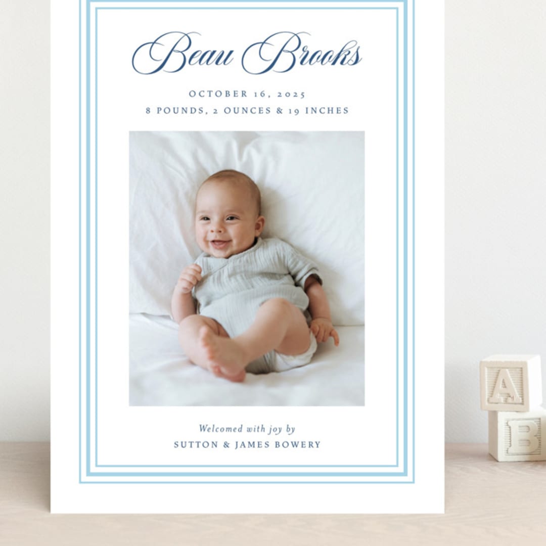 "Little Darling" - Birth Announcements in Baby Blue by Alston Foster - Front
