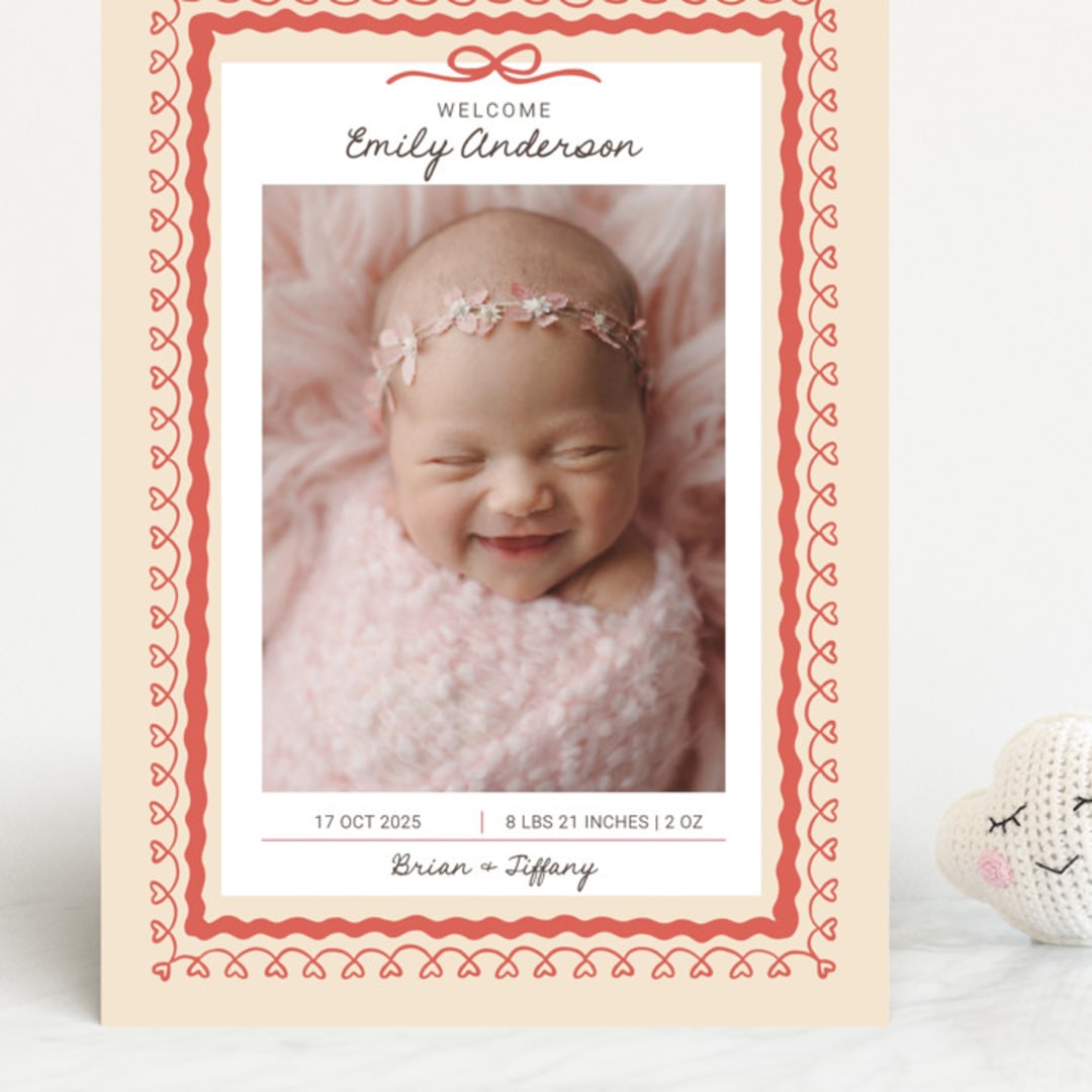 "Vintage Love Bow" - Birth Announcements in Latte by Kartika Paramita - Front