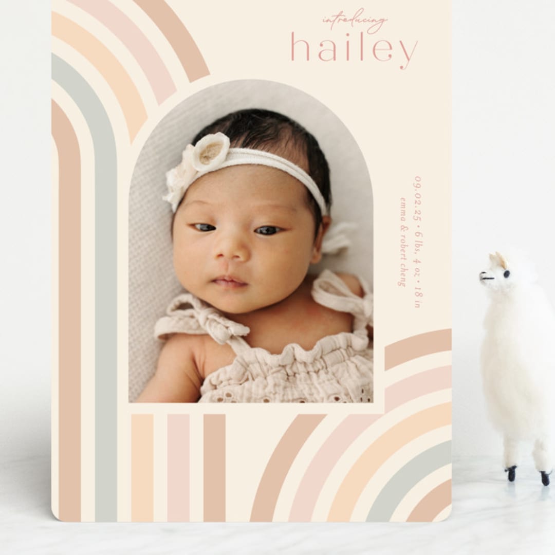 "Mod Rainbow Arch" - Birth Announcements in Taupe by Ashley Iwafuchi - Front