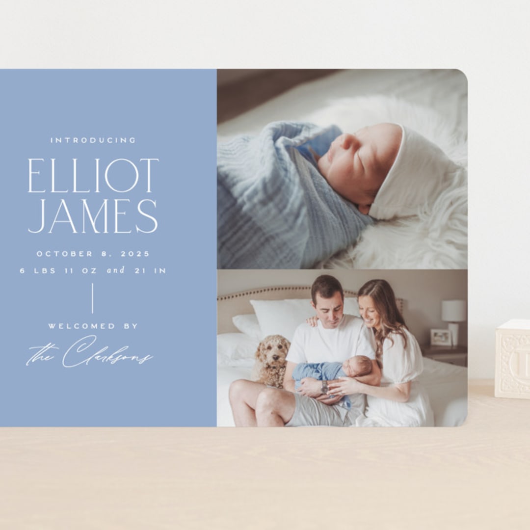 "Announcing Elegance" - Birth Announcements in Periwinkle by Jessica Corliss - Front