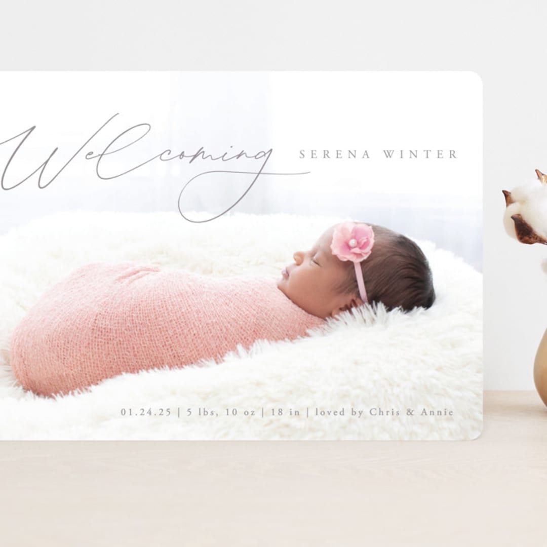 "Delightful Welcome" - Birth Announcements in Gravel by Olivia Raufman - Front